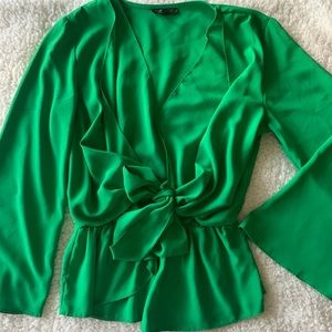 Green TopShop Tie Blouse
